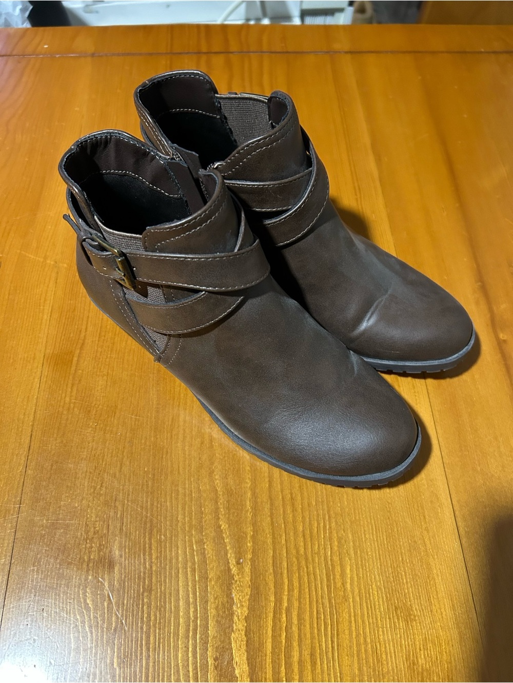 (3/$10) Time and Tru Dark Brown Buckle Strap Ankle Booties